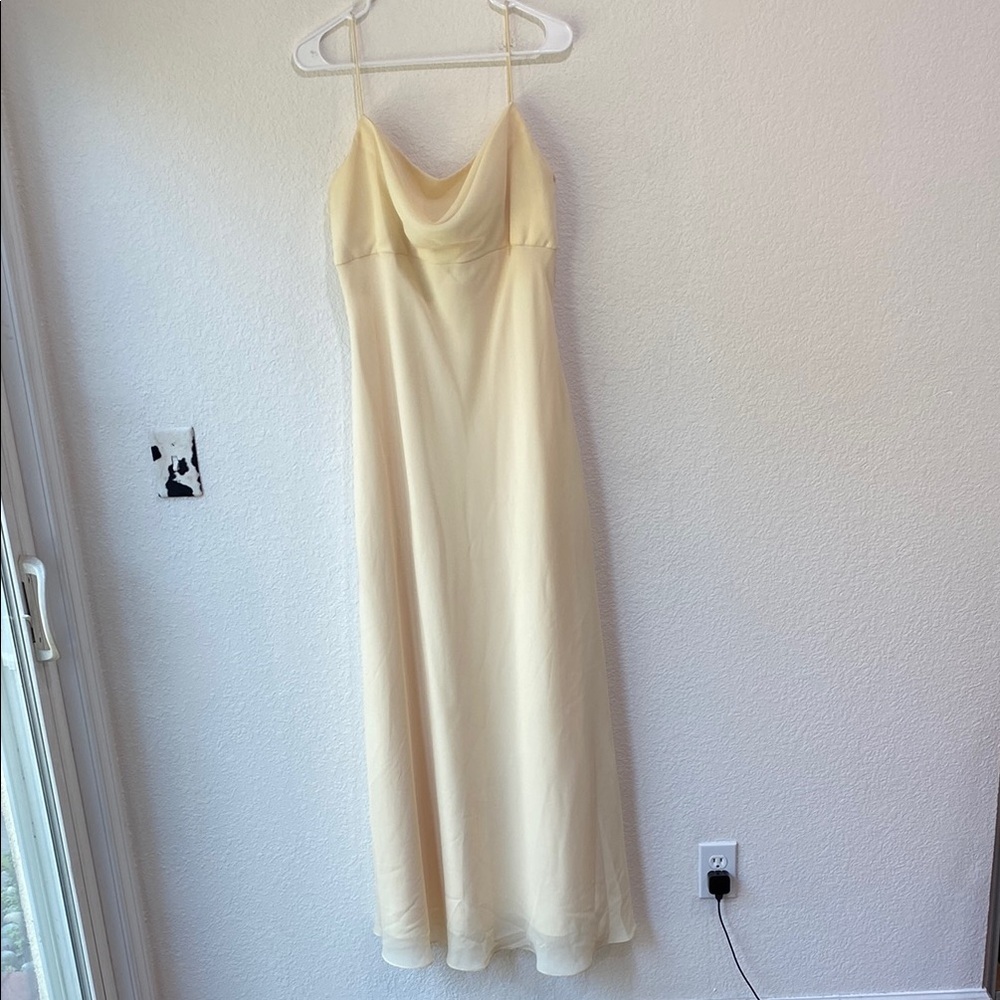 Y2K Michaelangelo Butter Yellow Lined Prom Formal Cowl Neckline Maxi Dress